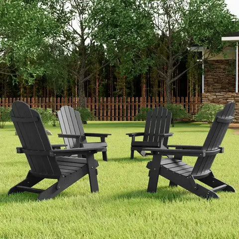 Black Outdoor Plastic Folding Adirondack Chair For All Weather (Set Of 4) On The Lawn