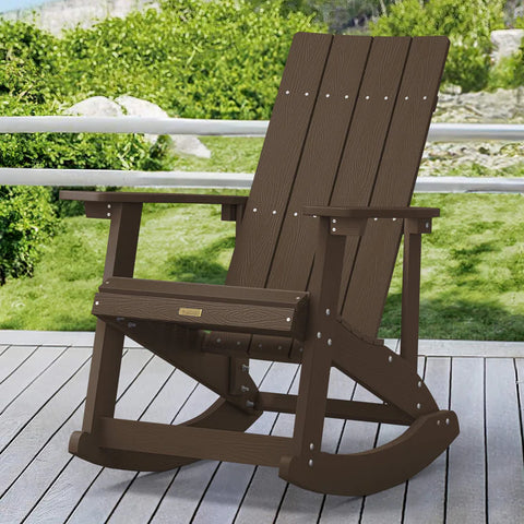 Brown Outdoor Adirondack Rocking Chair on the Porch