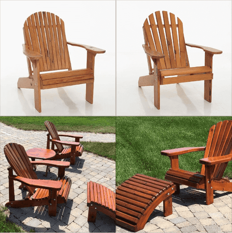 Cedar Adirondack Chairs with ottoman and side tables