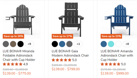 Check our standard Adirondack chairs