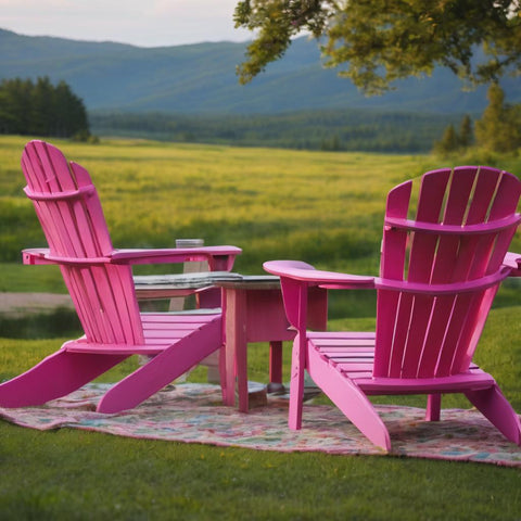 Pink Adirondack Chairs under the tree
