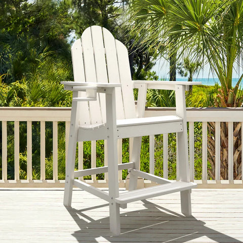 White Tall Adirondack Chair with Cup Holder