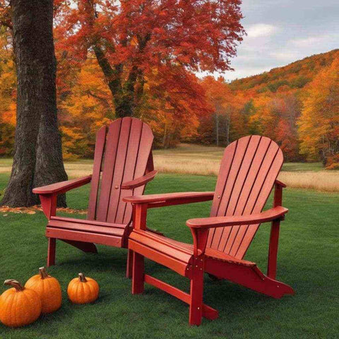deep burgundy Adirondack chairs