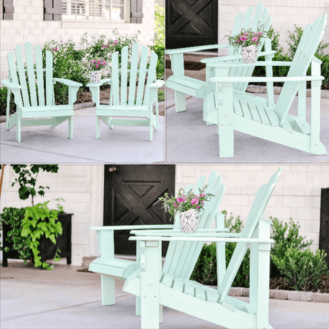 seafoam hue Adirondack chairs in the front patio