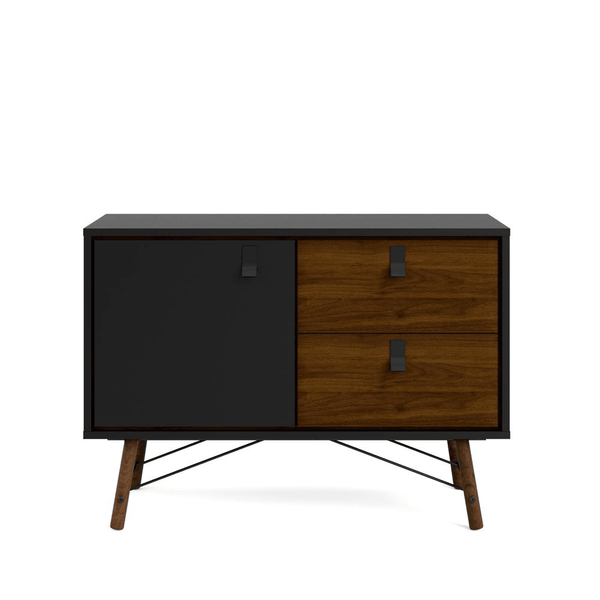 1 Door, 2 Drawer Sideboard Black Matte/Walnut - Ecart