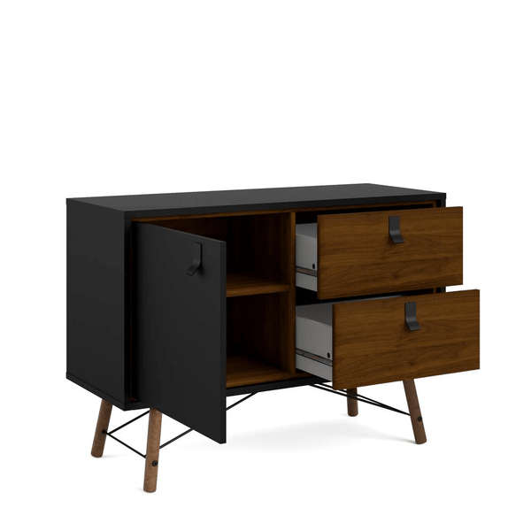 1 Door, 2 Drawer Sideboard Black Matte/Walnut - Ecart