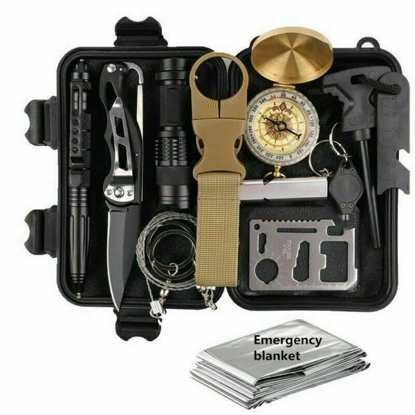 14 in 1 Outdoor Emergency Survival And Safety Gear Kit Camping Tactical Tools SOS EDC Case - Ecart
