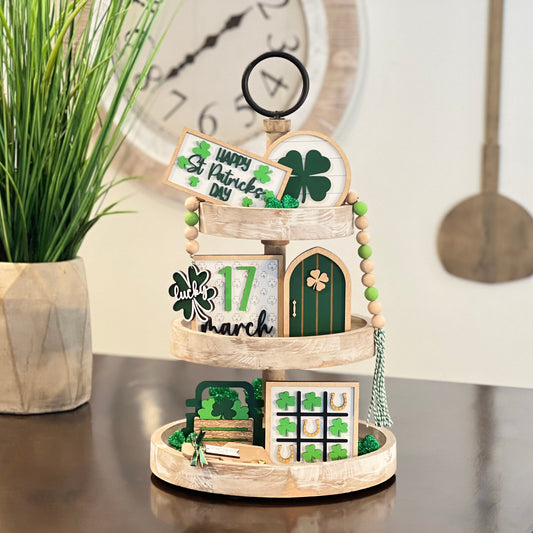 St. Patrick's day decor, tiered tray, mini book bundle, book stack, sh –  The Wooden Owl