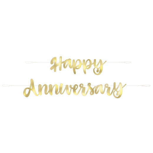 Happy Anniversary Gold Script Banner – London Balloon Shop