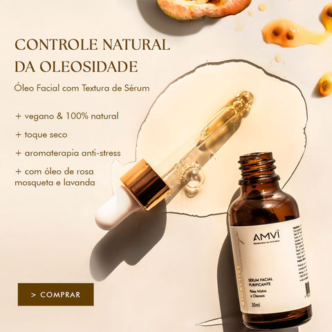 Serum facial Amvi. Oleo para pele oleosa e com acne, com maracujá, oleo de rosa mosqueta e oleo essencial de lavanda. Acao antioxidante e hidratante.