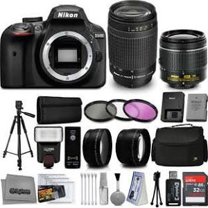 Nikon D3400/D3500 DSLR Camera with AF-P DX 18-55mm VR and 70-300mm Lenses  32GB Accessory Bundle Kit