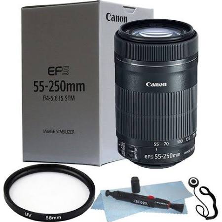 Canon EF-S 55-250mm f/4.0-5.6 IS STM Telephoto Zoom Lens Bundle