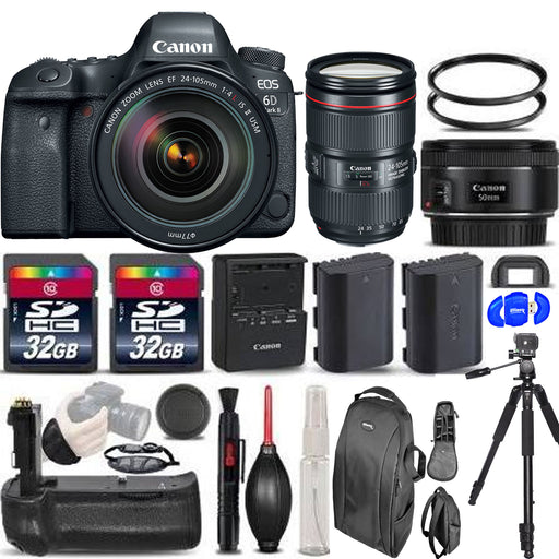 Canon EOS 6D Mark II Full Frame Digital SLR Camera Body Bundle + 128GB  Ultra High Speed Memory + Battery Grip and Extra Battery