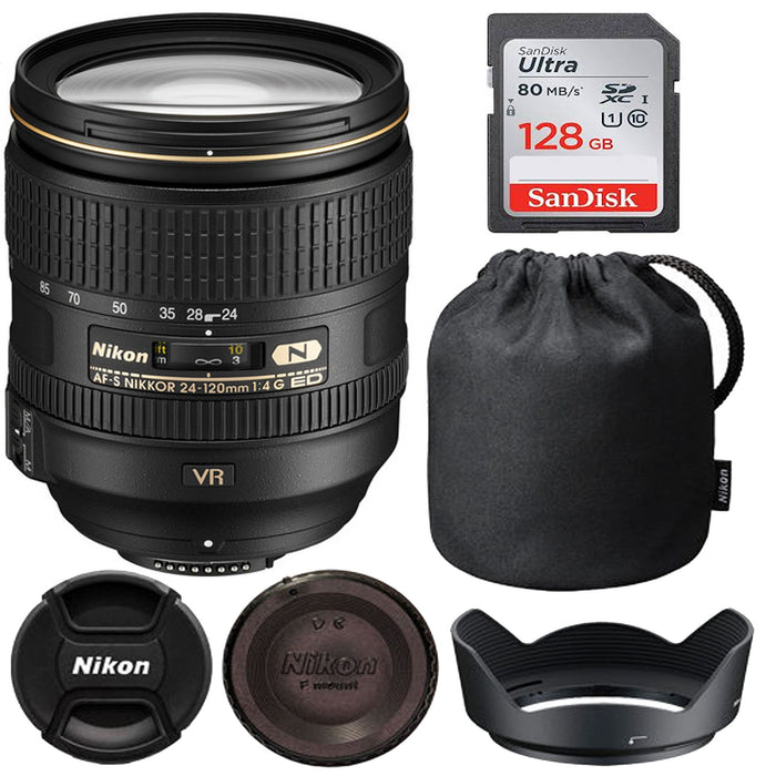 Nikon AF-S NIKKOR 24-120mm f/4G ED VR Zoom Lens with Sandisk 128GB