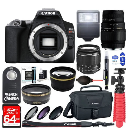 Canon EOS 250D (Rebel SL3) DSLR Camera with 18-55mm & 75-300mm Canon Lenses  & Essential Accessory Bundle – Includes: SanDisk Ultra 64GB SDXC Memory