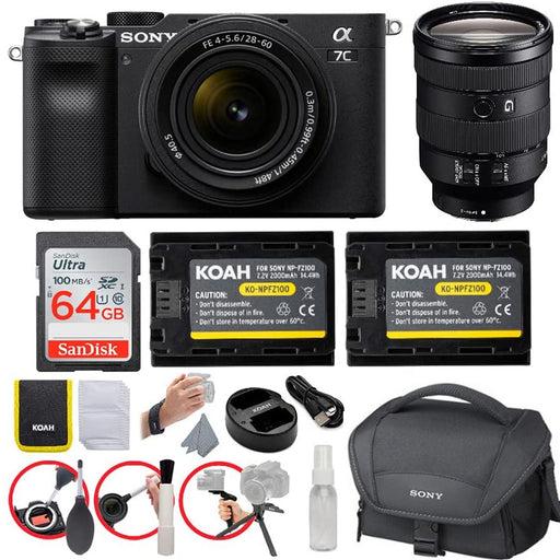  Sony Alpha 7C II Full-Frame Camera with 28-60mm Lens (Black)  Bundle with Lexar 64GB SD Card, Gadget Bag & More