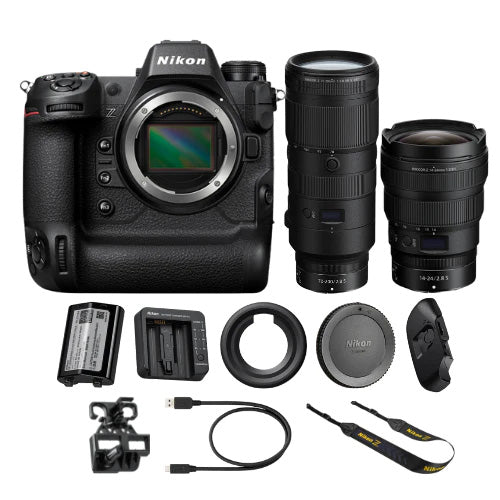  Nikon Z9 FX-Format Mirrorless Camera Body (1669) + 24-70mm f/4  S Lens + 32GB XQD Memory Card + Editing Software + Camera Bag + Pro Filter  Kit + 12 Tripod (Renewed) : Electronics
