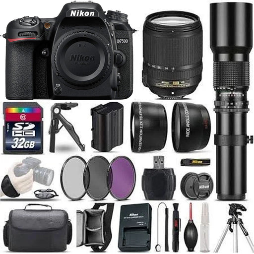 Nikon D7500 DSLR Camera (Body Only) 1581 Pro Bundle with 32GB SD, Flash,  Tripods, Gadget Bag, HDMI Cable and More 