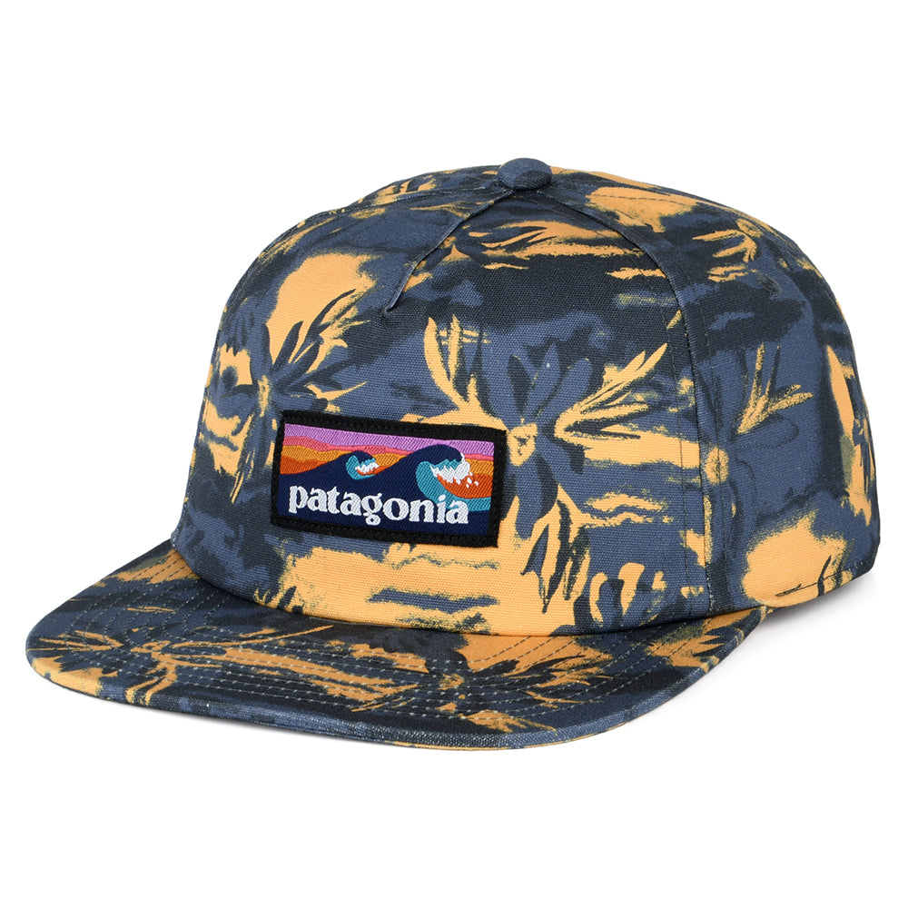 Patagonia Hats Cliffs And Waves Boardshort Label Funfarer Organic Cotton Baseball Cap - Slate Blue-Mustard