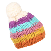 Load image into Gallery viewer, Kusan Rainbow Moss Stitch Yarn Bobble Hat - Cream-Multi
