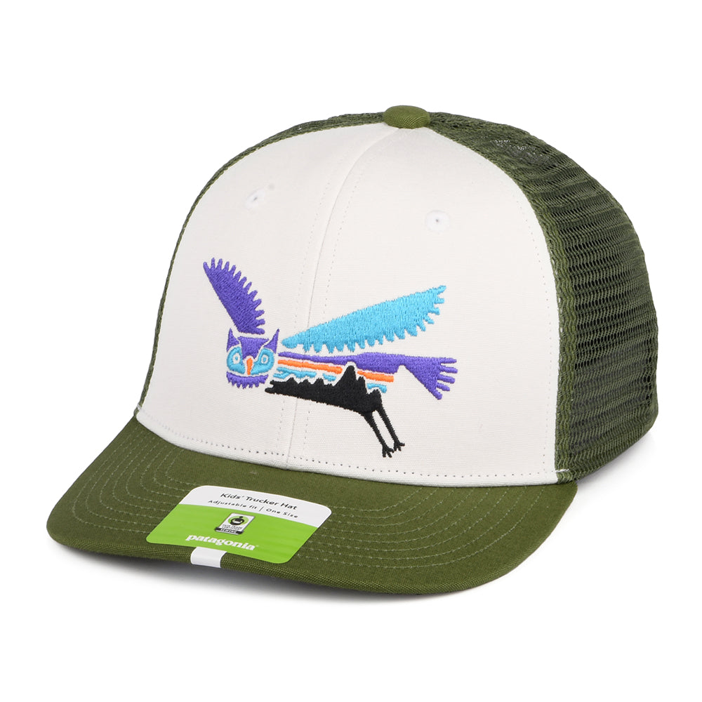 Patagonia Hats Kids Fitz Roy Owl Organic Cotton Trucker Cap - White-Olive