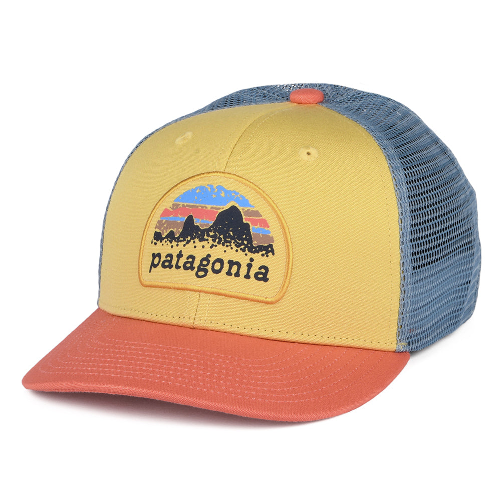 Patagonia Hats Kids Skyline Stencil Organic Cotton Trucker Cap - Mustard-Coral-Blue