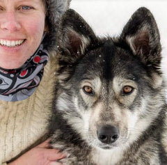 Kim and Captain the dog in the snow