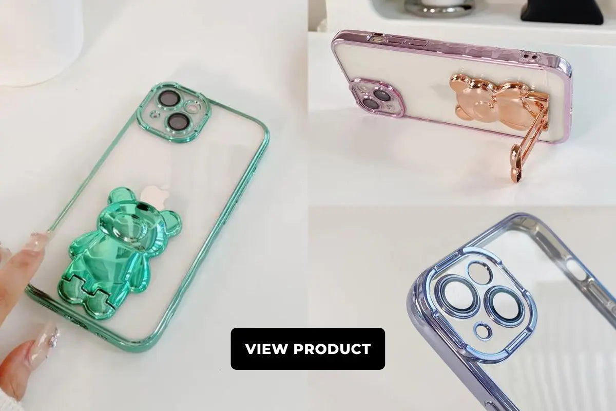 3 cute bear iPhone case put on the table in different angles