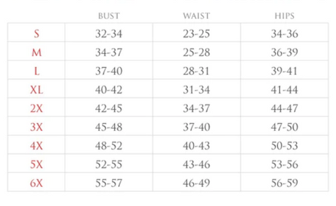 Corset Size Chart