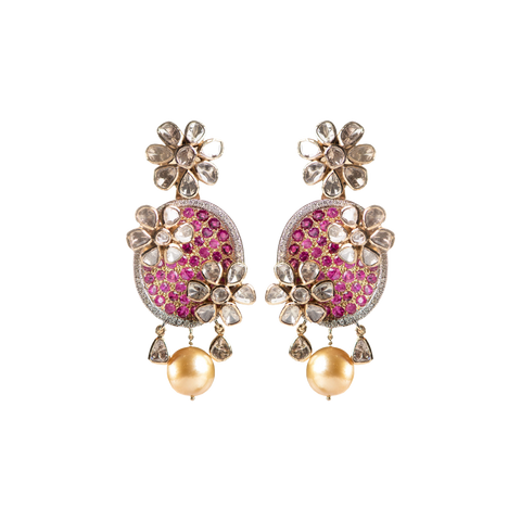 Ruby Gold Uncut Diamond Earrings