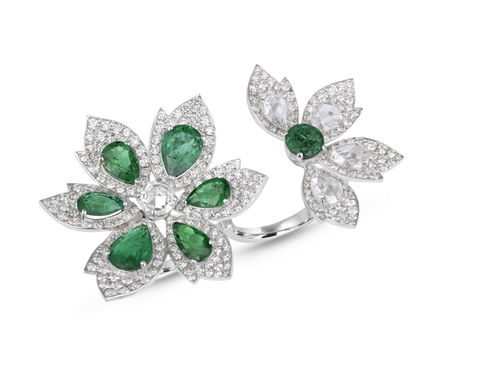 Emerald and Diamond Double Ring