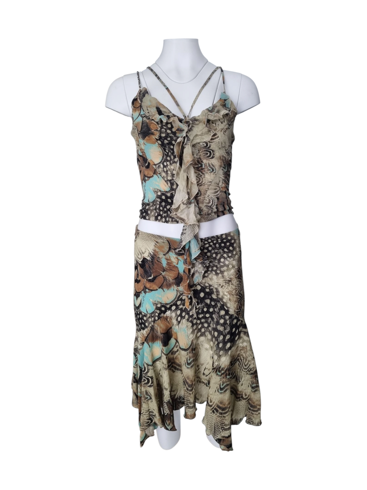 image of Robert Cavalli feather print set, SS 2004
