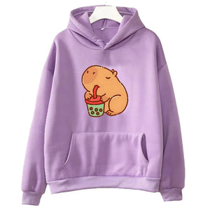 Capybara Drink Bubble Tea Hoodie – Kawaii Comfort Meets Bubble Tea Obsession - Sandman's Shop