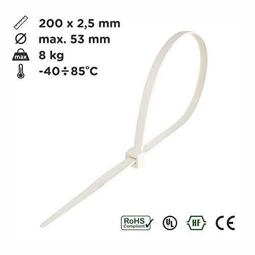 Kabelbinder 300mm x 4,8mm, Nylon, weiß, 100 Stück – intervisio Shop