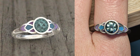 Sapphire Enamel Engagement ring in purples and blue