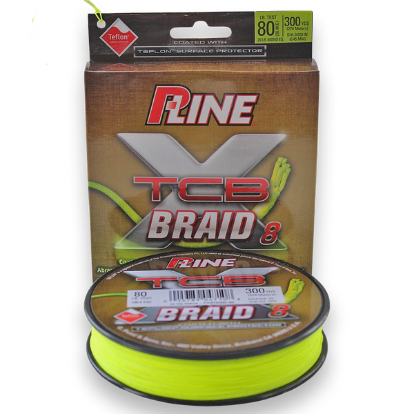 P-Line 8-Carrier Teflon Coated Braided Line, 20lb, 150yd, Hi-Vis Yellow