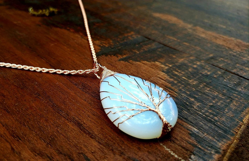 Rose Gold Opalite Tree of Life Necklace