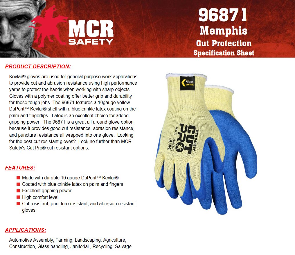 ANSI A4 Cut Pro / Cut Resistant Rubber Coated Work Gloves, 10 Gauge Ke —  ASA Safety Supply