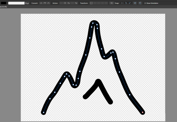 A vector line drawing of a mountain