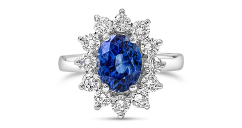 GIA Certified 3.90 Carat No-Heat Blue Sapphire and Diamond Halo Engagement Ring in Platinum