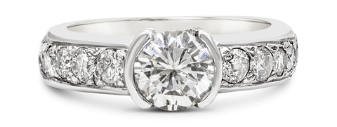 1.01 Carat Round Diamond Half-Bezel Engagement Ring in White Gold
