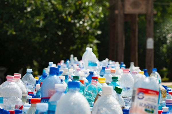 hundreds of plastic bottles waiting to be recycled