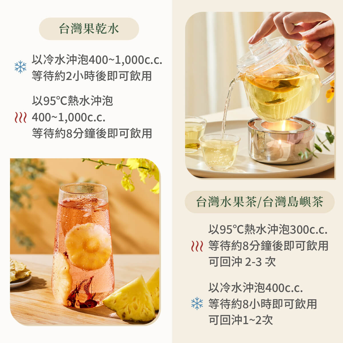 台灣果乾水、水果茶、島嶼花茶沖泡方式說明