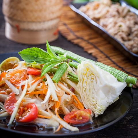 Green papaya salad is a great Thai dish for summer full of fresh vegetables