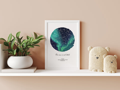 aurora borealis star map with text born under a lucky star