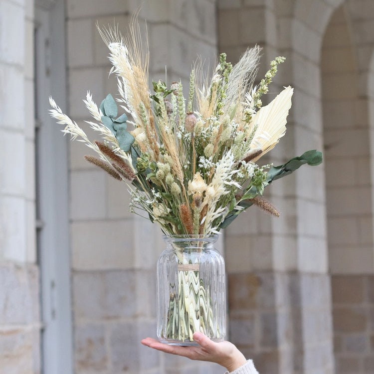 Bouquet de fleurs séchées et vase Ambre | Instant Candide