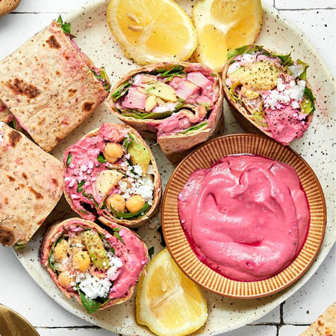 lemon beet hummus wraps