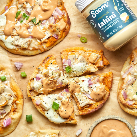 Buffalo Tahini Chicken Flatbreads