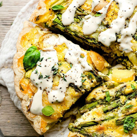 Veggie Quiche with Lemon Herb Tahini Sauce