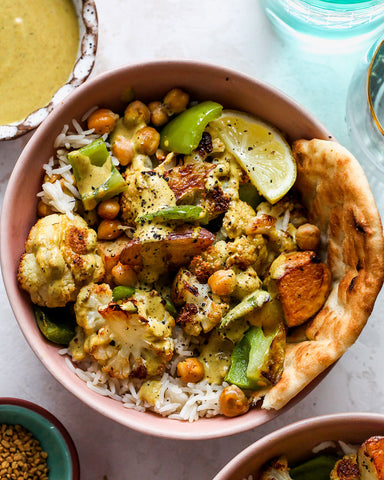 Roasted Vegetables with Tahini Curry Sauce